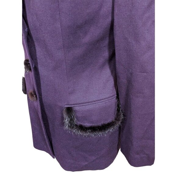 MILLE and UNE Paris Vintage Wool Blend Fur Trim Blazer Jacket Womens US 10 Plum - Picture 7 of 12